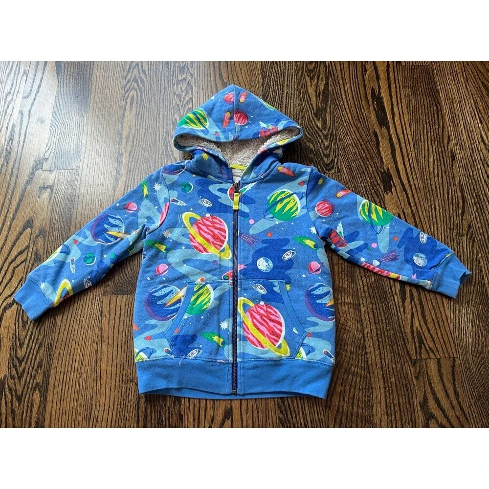 Mini Boden Kids' Shaggy Lined Print Hoodie in Space (5-6Y)